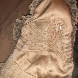 Vintage Tan Sweater W/ Satin Lace Sleeve Detail